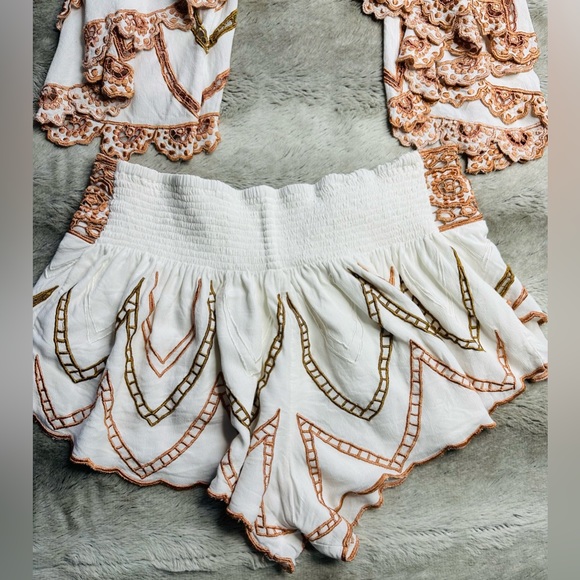 free people shorts set artisanally made white and tan size small - Picture 7 of 7